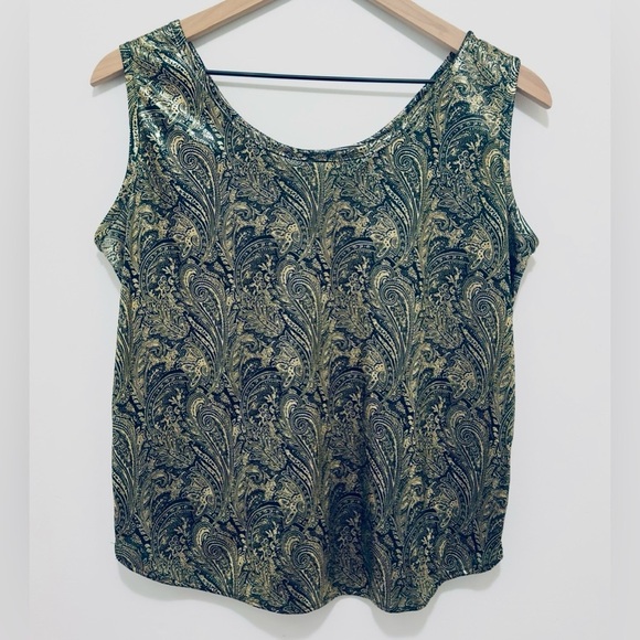 Marnie West Vintage 90’s Lamé Gold & Black Paisley Print Women’s Medium Top - Picture 2 of 11